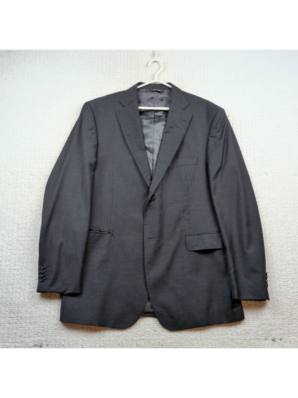 Zanetti Sport Coat Blazer Striped Black Sz 46L Made Italy Puro Super 100s Wool